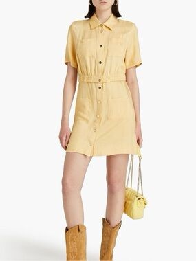 Sandro Meurice Twill Mini Shirt Dress in Light Pale Yellow Size 34 US 2